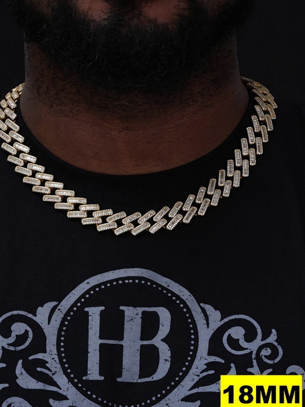 Baguette Prong Miami Cuban Link Chain Necklace Iced Out CZ Stones - 14k Gold Ver - Picture 11 of 12